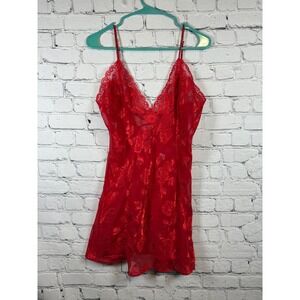 Fredericks of Hollywood Chemise Lingerie Lace Trim‎ Red Floral Medium